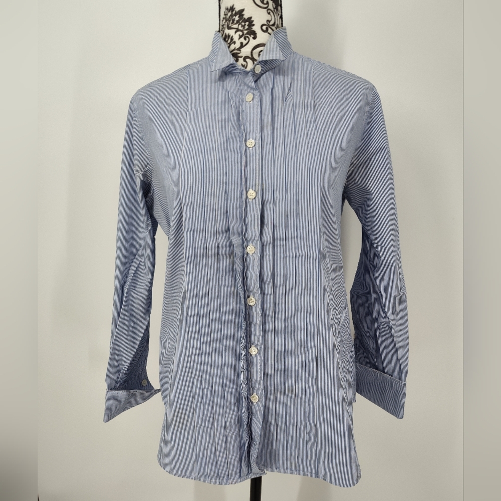 J. Crew Slim Fit Blue And White Striped Button Down Shirt Size Women's Medium